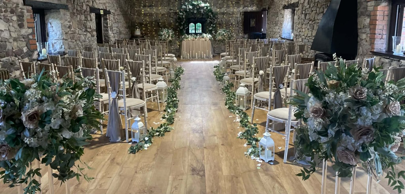 A wedding ceremony dressed by Simply Elegant Hire at Pencoed House